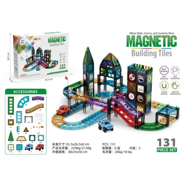 Colorful Magnetic Track with 2 cars 131 pcs
