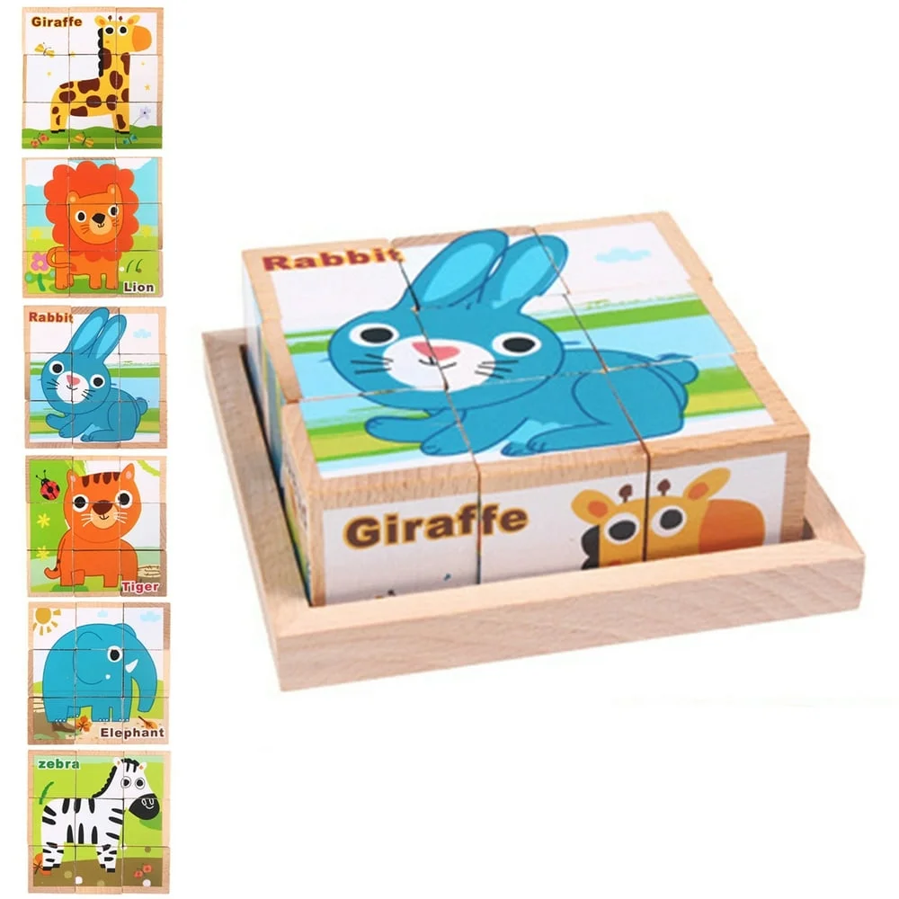 924233 Wooden Animal Puzzle Blocks – Montessori Learning Toy - Image 1