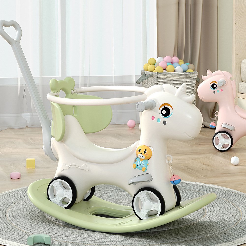 926402 Kids Rocking & Ride-On Unicorn with Push Handle - Image 1